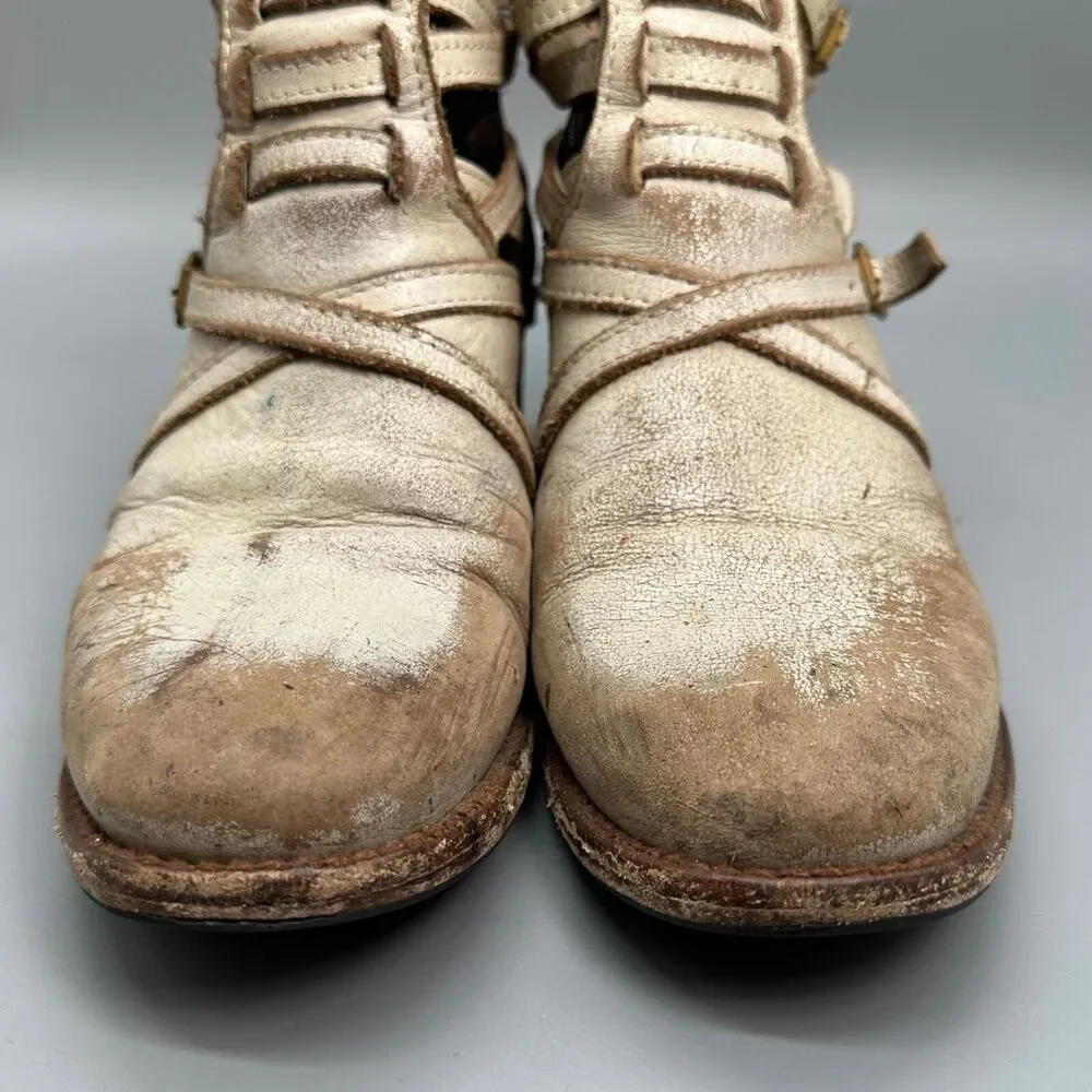 Freebird By Steven Stair Womens 7 Shoe Ankle Boot Tan Buckle Straps Distressed